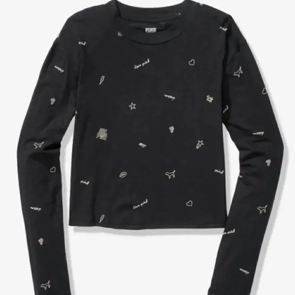 Victoria’s Secret PINK long sleeve crew neck Semi Crop top tee shirt black